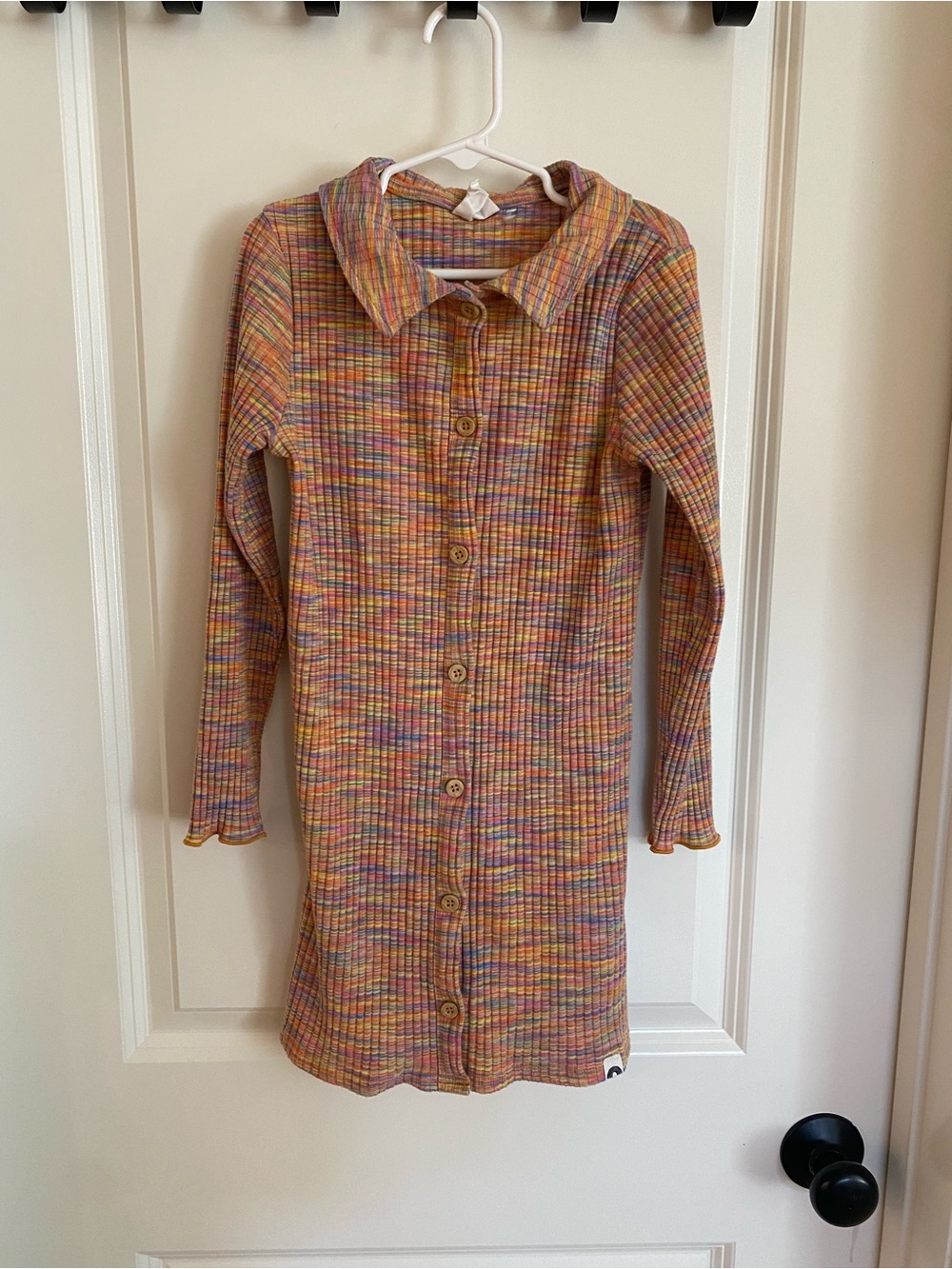 Cotton On Girls Multicolor Ribbed Button Dress with Collar